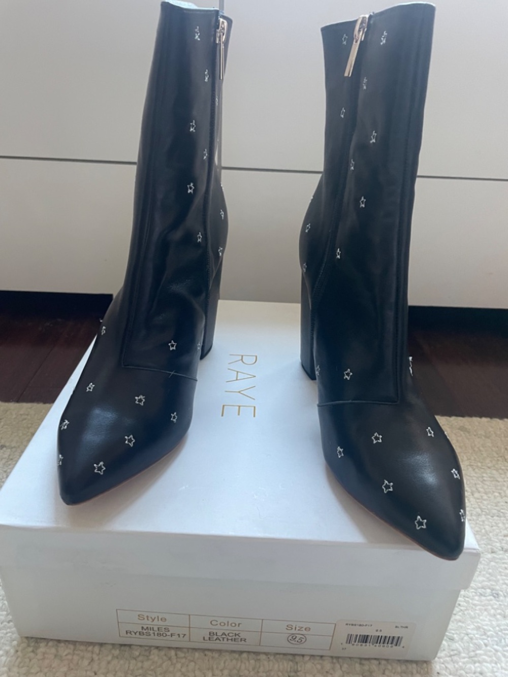 RAYE Black Leather Star-Embroided Boots size 9.5 - never worn